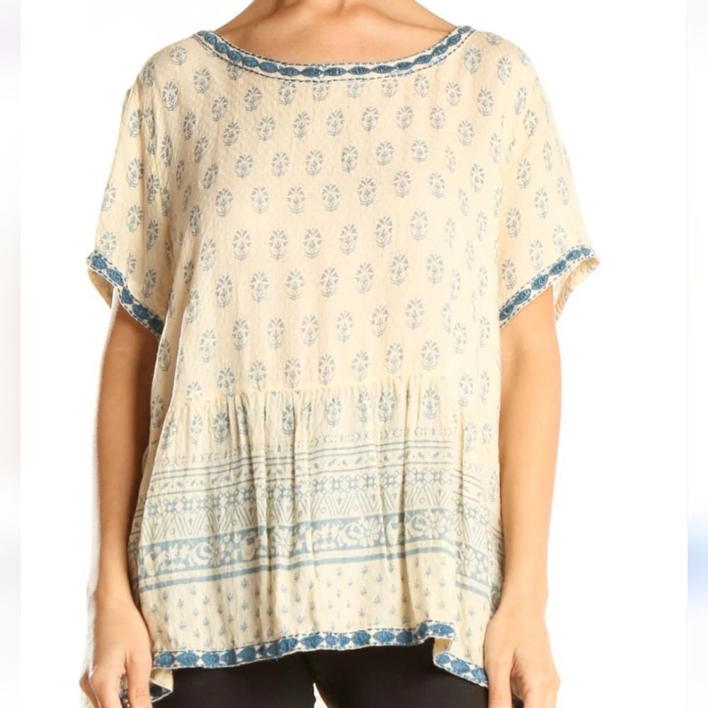 Sigrid Olsen Soft Boho Top. Coastal Cowgirl, Nordic, Embroidered - Picture 1 of 13